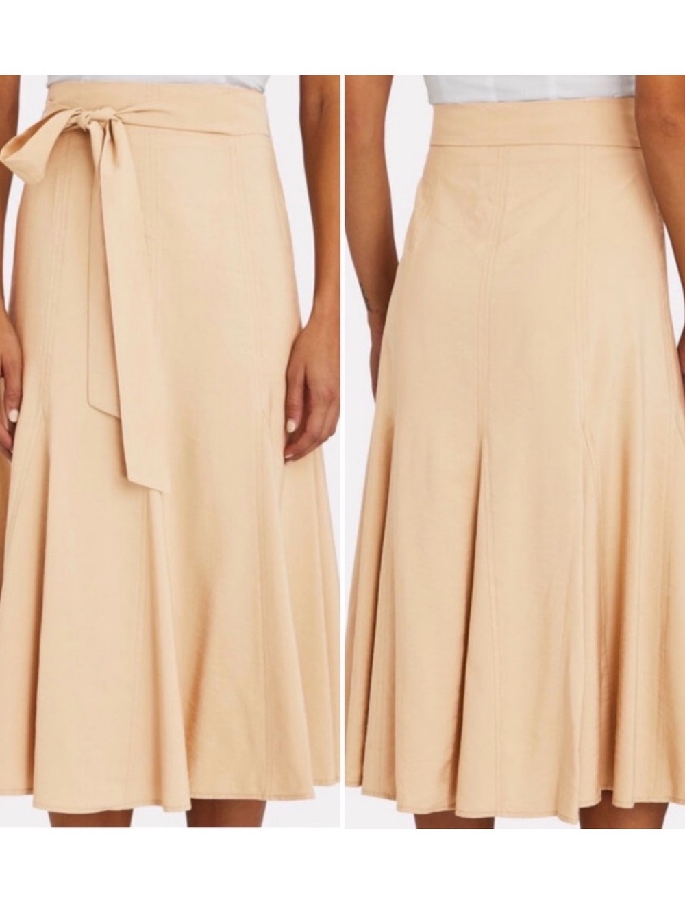 Intermix $228  Luana Belted Midi Flare Skirt 8 Khaki Cream